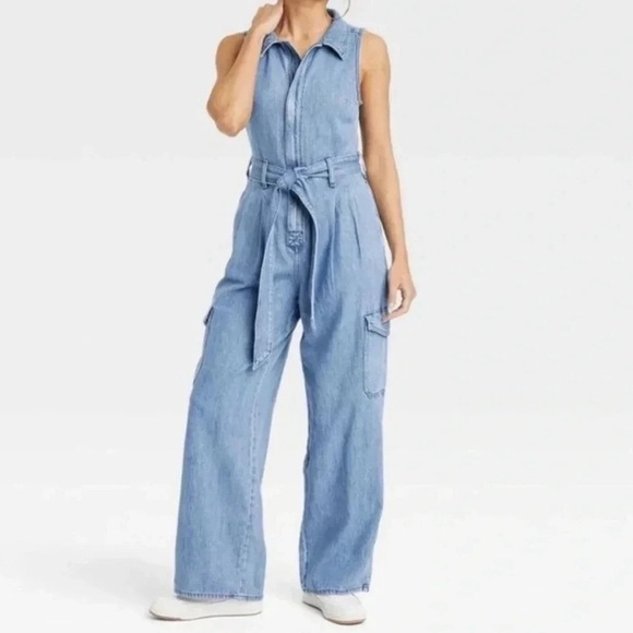 Women's Light Blue Denim Jumpsuit - Picture 2 of 6